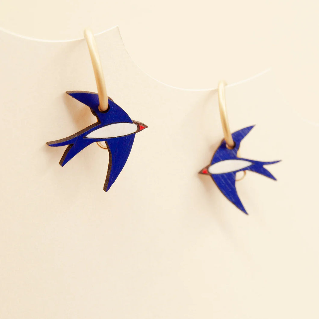 Navy Blue Swallow Earrings