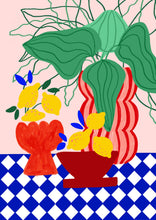 Cargar imagen en el visor de la galería, Grabado artístico de azulejos azules y limones